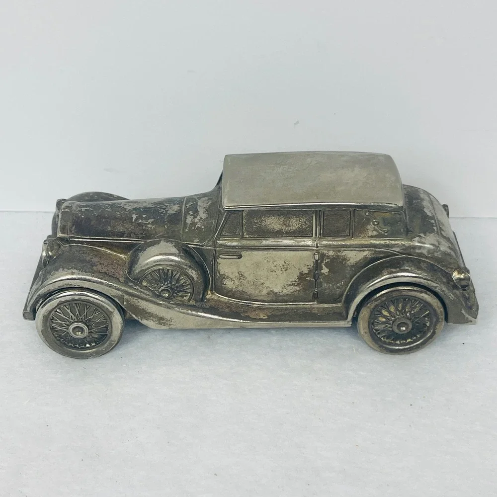 Vintage 1937 Rolls Royce Phantom Metal Coin Bank Silver Tone Die Cast Car 5.5in